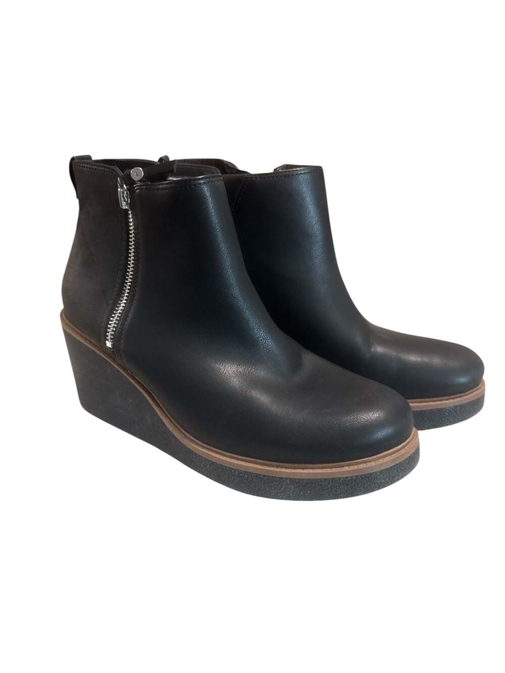 Dr. Scholl's Amber Black Leather Wedge Ankle Booties 10